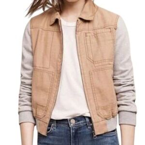 Anthropologie Hei Hei Large Tan Quilted Itinerary Bomber Jacket Zip Up Women's L